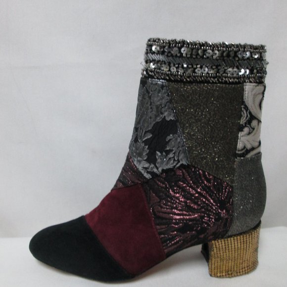 Anthropologie Bettye Mueller Cyd Suede Canvas patchwork boots booties Size 7.5 - Picture 11 of 16
